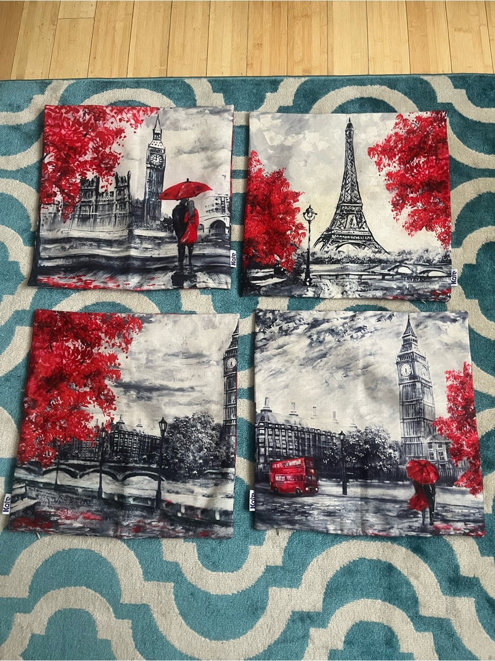 Set of 4 Decorative European City Canvas Pillow Cases